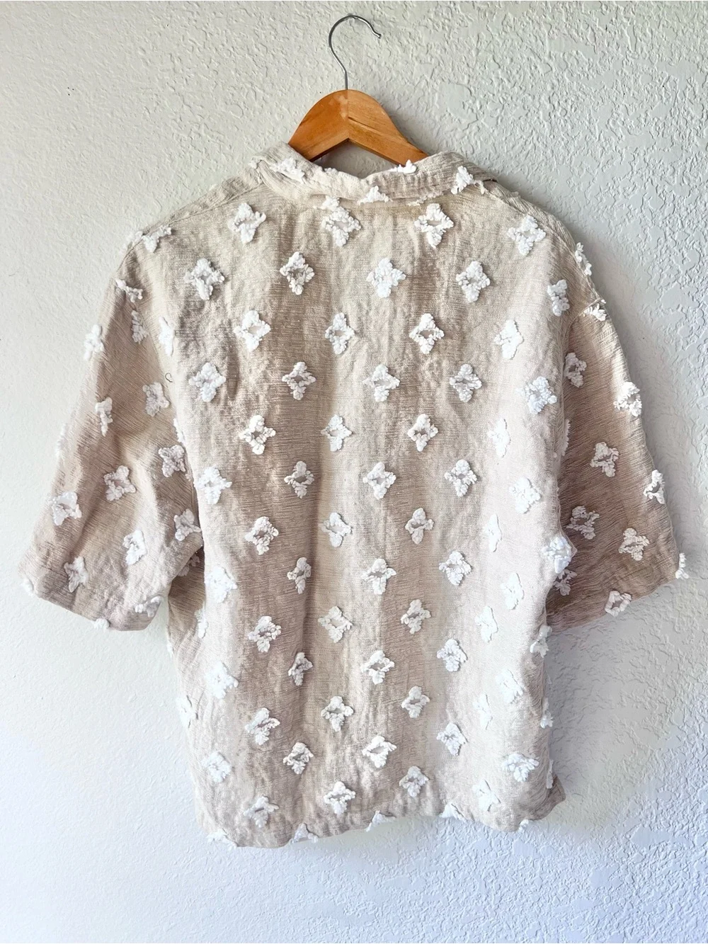 Zara Tan Textured Jacquard Button Down Shirt Sz M - Picture 6 of 6